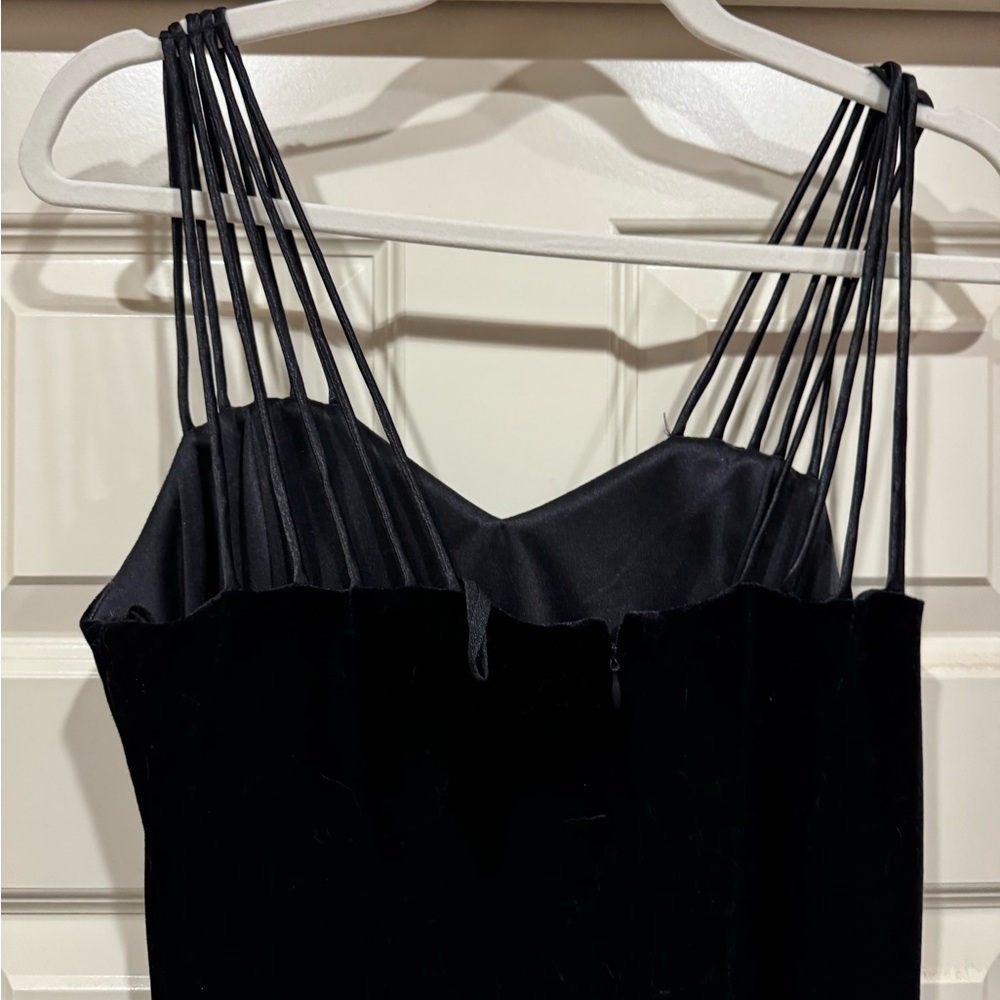 VINTAGE 90s Another Thyme Black Velvet Multi-Strap Maxi Dress w Sheer wrap - Picture 5 of 7